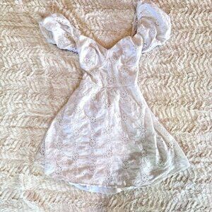 Windsor small White Eyelet Mini Dress | Milkmaid puff sleeve Sleeve | Lace-Up